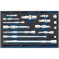 "Draper 16 Pc socket set with silver extension bars, universal joints, in black foam drawer insert"