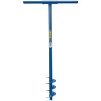 Blue Draper fence post auger with T-shaped handle and spiral drill bit, measuring 950 x 100mm.