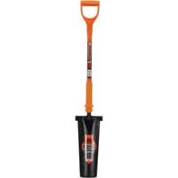 Orange-handled Draper fully insulated drainage shovel with a narrow black blade and D-grip handle.