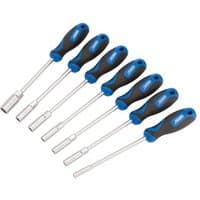 Draper nut spinner set, 7 pieces with blue and black soft-grip handles and silver metal shafts.
