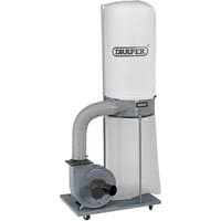 Draper portable dust extractor, 153L, 1500W, with large white filter bag and grey base on wheels.