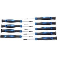 Draper PSS9TX screwdriver set with nine black and blue precision TX STAR drivers, ergonomic handles, and metal tips.