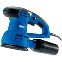 Blue Draper random orbit sander with black handle, 125mm disc, and dust extraction port.
