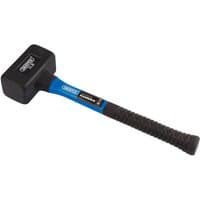Draper rubber dead blow hammer with blue fiberglass shaft, black textured grip, and rectangular head.