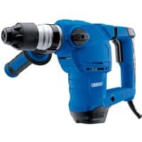 Blue Draper SDS+ rotary hammer drill, 1500W, with black grip handle and adjustable side handle, 230V power cord.