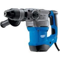 Blue and silver Draper SDS+ rotary hammer drill with black handle and 4 function settings, 1500W, 230V.