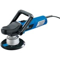 Blue Draper Storm Force 150mm dual action polisher with black handle and circular pad, 900W power cord attached.