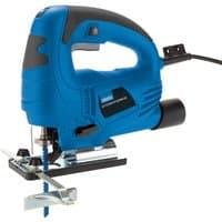 Blue Draper Storm Force 550W Orbital Jigsaw with ergonomic handle, black accents, and visible power cord.