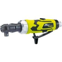 Yellow and black Draper Storm Force stubby air ratchet with 3/8" square drive and ergonomic grip.