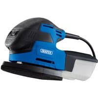 Black and blue Draper TPS220D detail sander with ergonomic grip and triangular sanding pad.