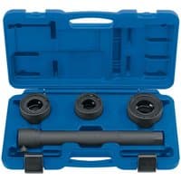 Blue Draper TRRT-4PC tool kit with three black track rod removal sockets and a handle in a molded case.