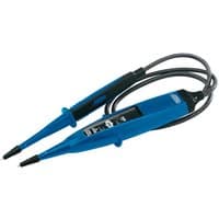 Blue Draper VT2 AC/DC voltage tester with dual probes and black cables, featuring a digital display.