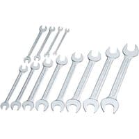 Silver Elora open-end spanner set, 12 pieces, sizes 6-32mm, arranged in ascending order.