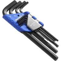 Black long arm hex key set with blue holder, labeled sizes, and Expert branding.