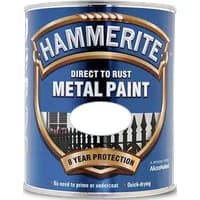 Blue Hammerite metal paint can, 5L, black, labeled "Direct to Rust" with smooth finish and 8-year protection.