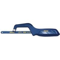 Blue Irwin 6½" mini hacksaw with ergonomic handle and 24 TPI blade.