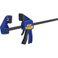 Blue and black Irwin Quick-Change Bar Clamp with 450mm steel bar and ergonomic grip handle.