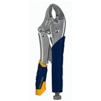 Silver Irwin Vise Grip 10" curved jaw locking pliers with blue grips and integrated wire cutter