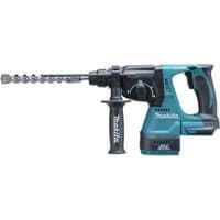 Blue and black Makita rotary hammer with SDS+ chuck, ergonomic grip, and brushless motor, body only.
