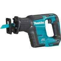 Makita DJR188Z 18V LXT brushless reciprocating saw, teal and black, ergonomic handle, visible blade attachment.
