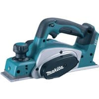 Blue Makita DKP180Z 18V cordless planer with black handle, adjustable depth knob, and silver blade cover.