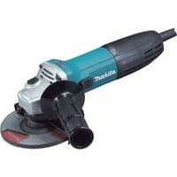 Makita GA5030R 125mm angle grinder, teal and black body, side handle, and exposed grinding disc.