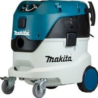 Makita dust extractor 42L, blue and white body, black top, large wheels, control dials, and handle.