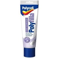 Polycell Fine Surface Polyfilla 400g tube, white with blue and purple text, yellow and red logo.