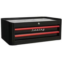 Black and red Sealey mid-box with two drawers, retro style, featuring a sleek design and Sealey logo on the front.