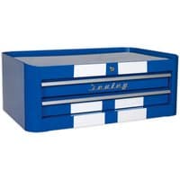 Blue and white Sealey mid-box with two drawers, retro style, featuring sleek handles and a compact design.