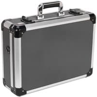 Heavy-duty aluminium tool case with black textured panels, reinforced corners, and a sturdy chrome handle.