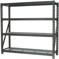 Sealey AP6572 black metal racking unit with four mesh shelves and sturdy frame.