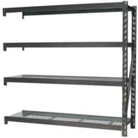 Black Sealey racking extension with four mesh shelves, sturdy metal frame, and open design for storage.