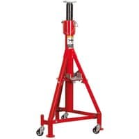 Red Sealey ASC70 7-tonne vehicle support stand with adjustable height, triangular base, and caster wheels.
