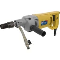 Yellow and gray Sealey diamond core drill with side handle and power cord.