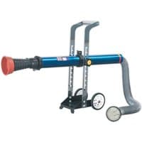 Blue Sealey exhaust fume extractor with red nozzle, 3m flexible ducting, and wheeled stand.