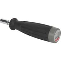 Black and gray Sealey digital torque screwdriver with LCD screen and red buttons, 1/4" hex drive.