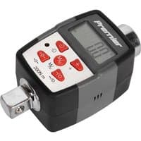Sealey digital torque adaptor with angle function, black and silver, red buttons, LCD display, 1/2" square drive.