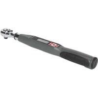 Digital torque wrench with a gray handle, LCD display, and red buttons, 3/8" square drive, 8-85Nm range.