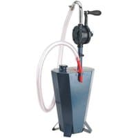 Sealey TP70 Gear Oil Pump with black handle, clear hose, and blue 10.5L steel reservoir.