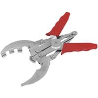 Sealey piston ring installation pliers with red handles and adjustable silver jaws for Ø40-100mm rings.