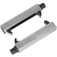 Sealey VS1824 Motorcycle Coil Spring Compressor, silver metal body with black adjustment knobs and hook ends.