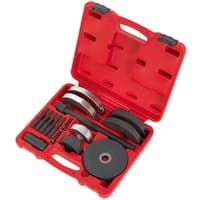 Red Sealey GEN2 wheel bearing kit with various metal tools in a molded plastic case.