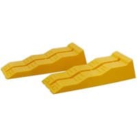 Yellow Sealey levelling ramps with three stages and textured surface, 5-tonne capacity per pair.