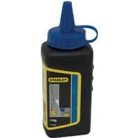 Black Stanley builders chalk bottle with blue cap and yellow label, 225g capacity.