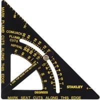 Black Stanley Aluminium Quicksquare with yellow markings and adjustable arm for precise measurements.