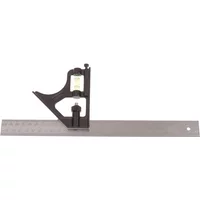 Stanley metal comb square, 12-inch/300mm, with black handle, integrated spirit level, and silver ruler.