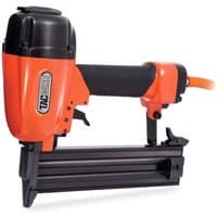 Orange and black Tacwise pneumatic finish nail gun with ergonomic grip and magazine for 20-50mm nails.