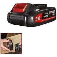 Black and red Trend T18S 18V 2Ah battery with power indicator and Trend logo on the side.