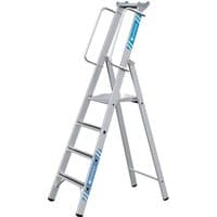 ZARGES ladder with four steps, silver frame, and handrails on both sides for self-assembly.